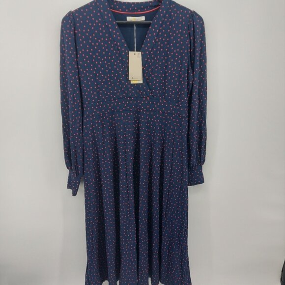 Boden Navy Blue Jersey Polka Dot Size 8 Petite - Picture 2 of 8